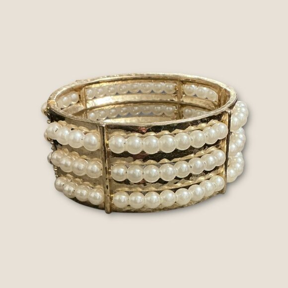 Chico's Jewelry - Chicos Gold-Tone Faux Pearl Hinged Statement Cuff Bracelet For Women
